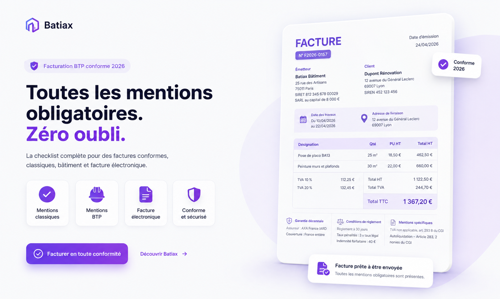 Les mentions obligatoires sur une facture en 2026 dans le BTP : la checklist à jour